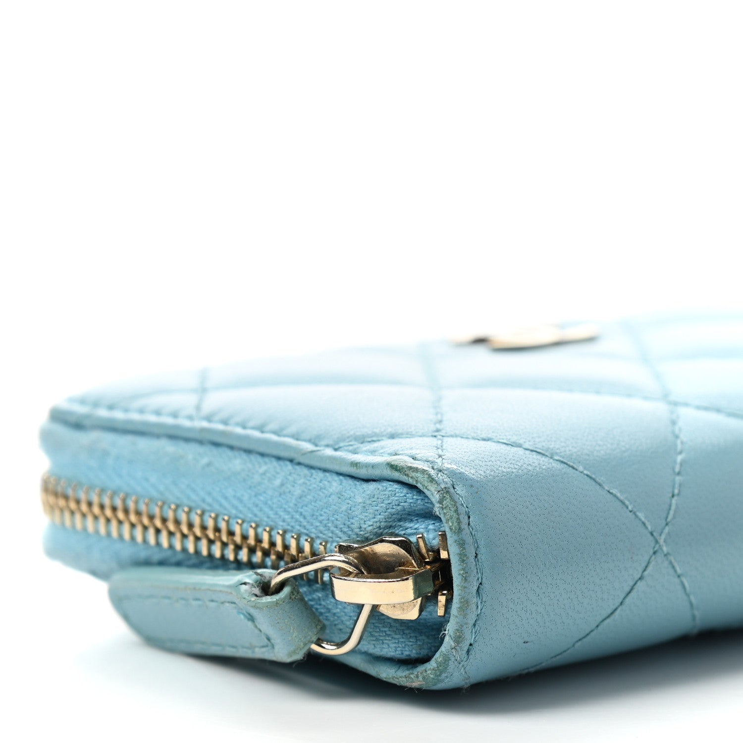 Chanel Lambskin Quilted Zip Around Coin Purse Wallet Light Blue 8 of 12