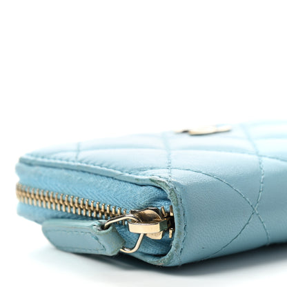 Chanel Lambskin Quilted Zip Around Coin Purse Wallet Light Blue 8 of 12