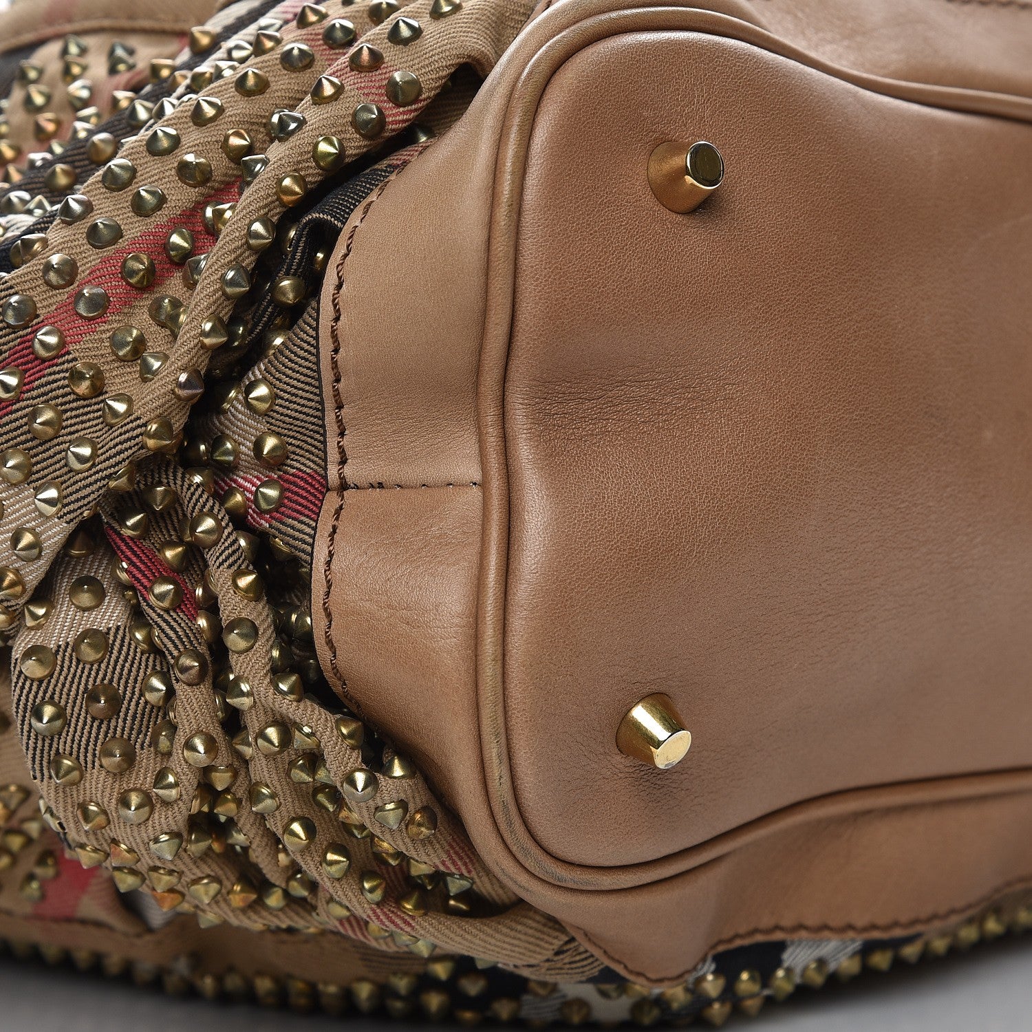 Burberry Prorsum Canvas House Check Studded Hobo Dark Sand 9 of 11