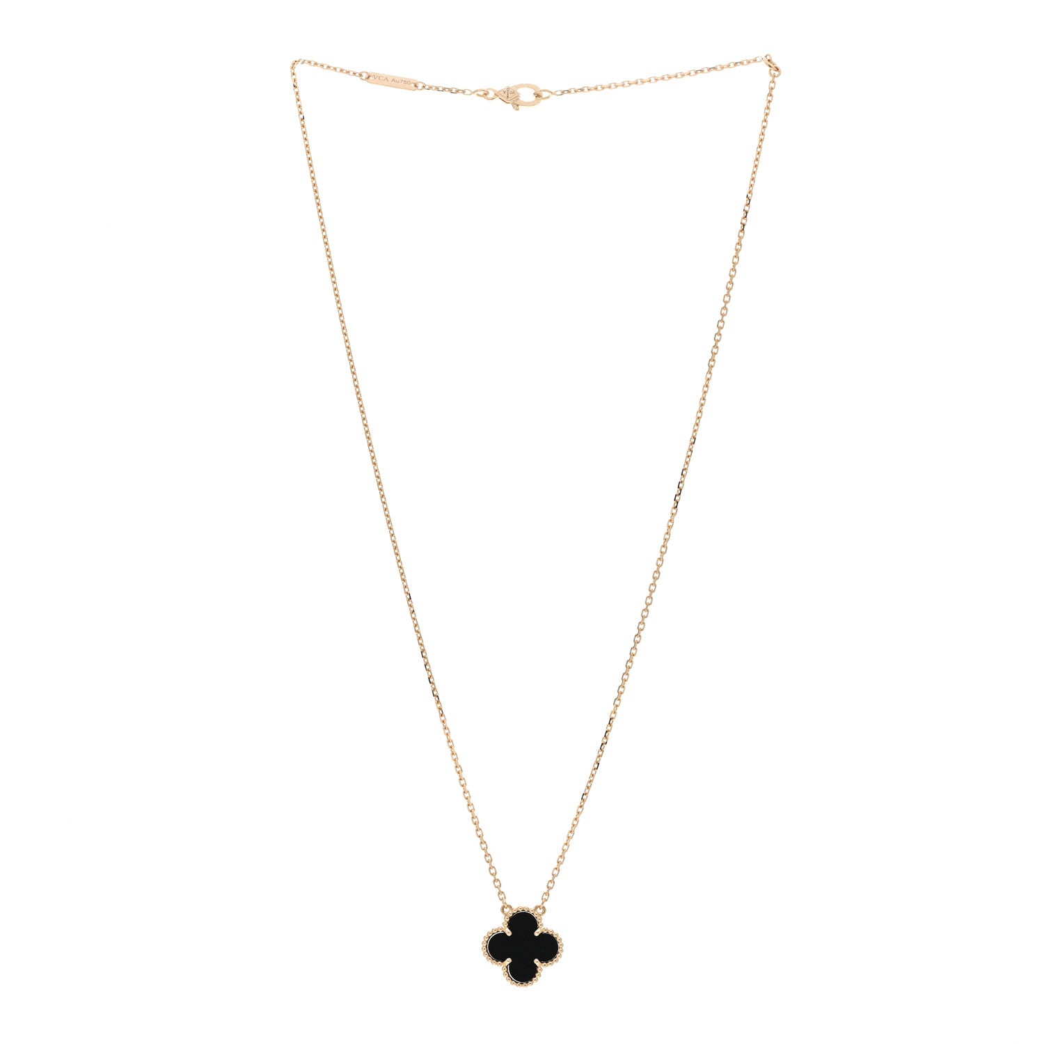 Van Cleef & Arpels 18K Yellow Gold Black Onyx Vintage Alhambra Pendant Necklace 3 of 6