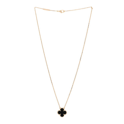 Van Cleef & Arpels 18K Yellow Gold Black Onyx Vintage Alhambra Pendant Necklace 3 of 6