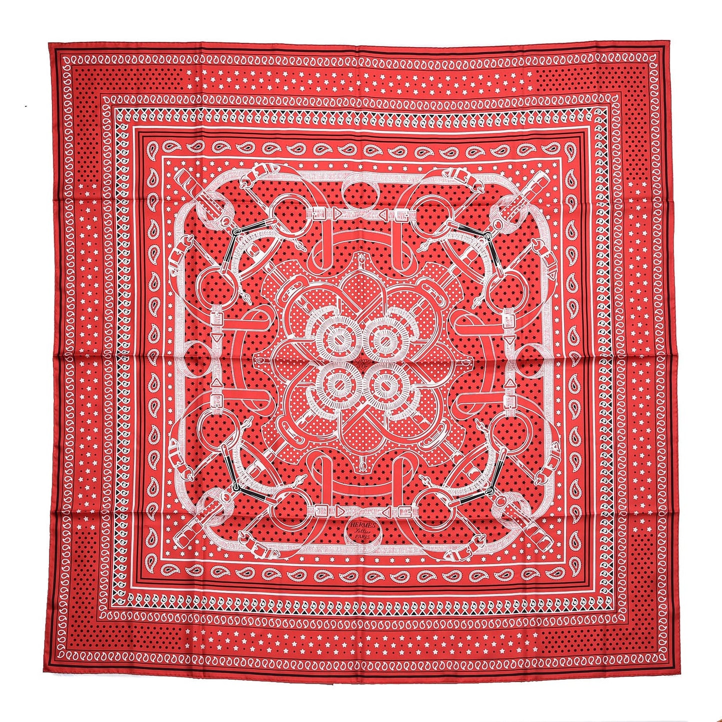 Silk Eperon D'Or Bandana Scarf 140 Rouge Noir Blanc