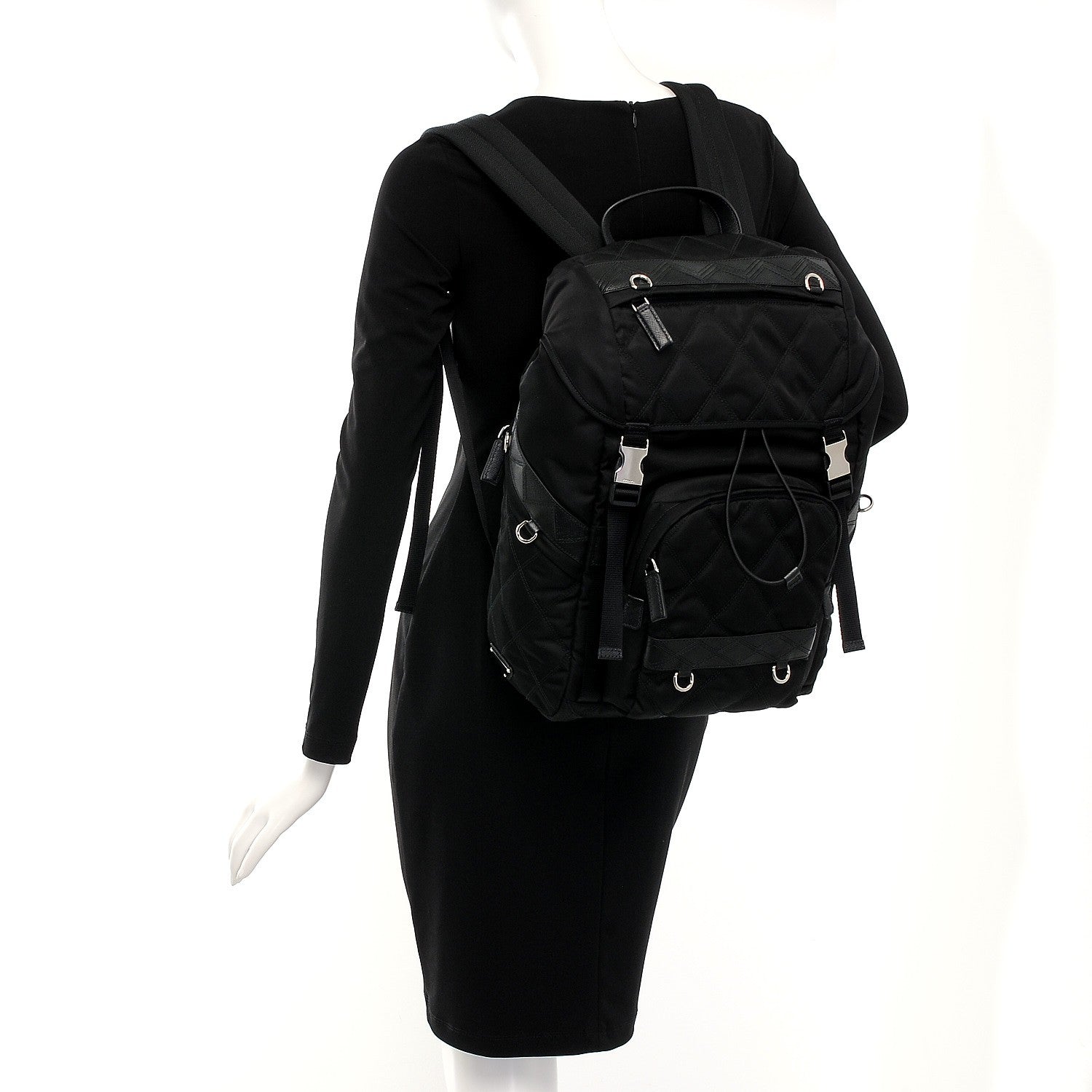 Prada Nylon Impunturato Double Buckle Backpack Black 2 of 9