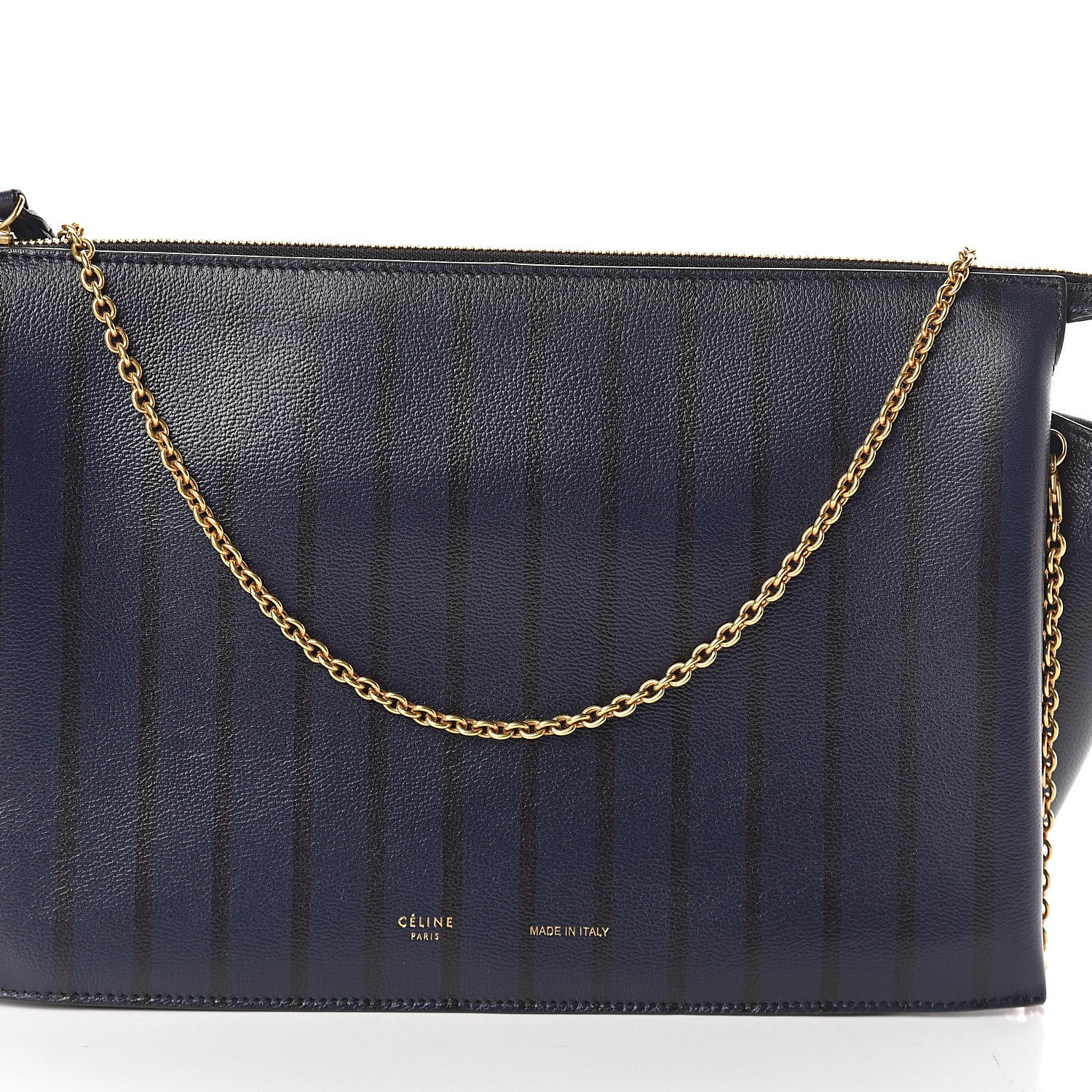 Celine Grained Calfskin Striped Tri-Fold Clutch Midnight 6 of 9