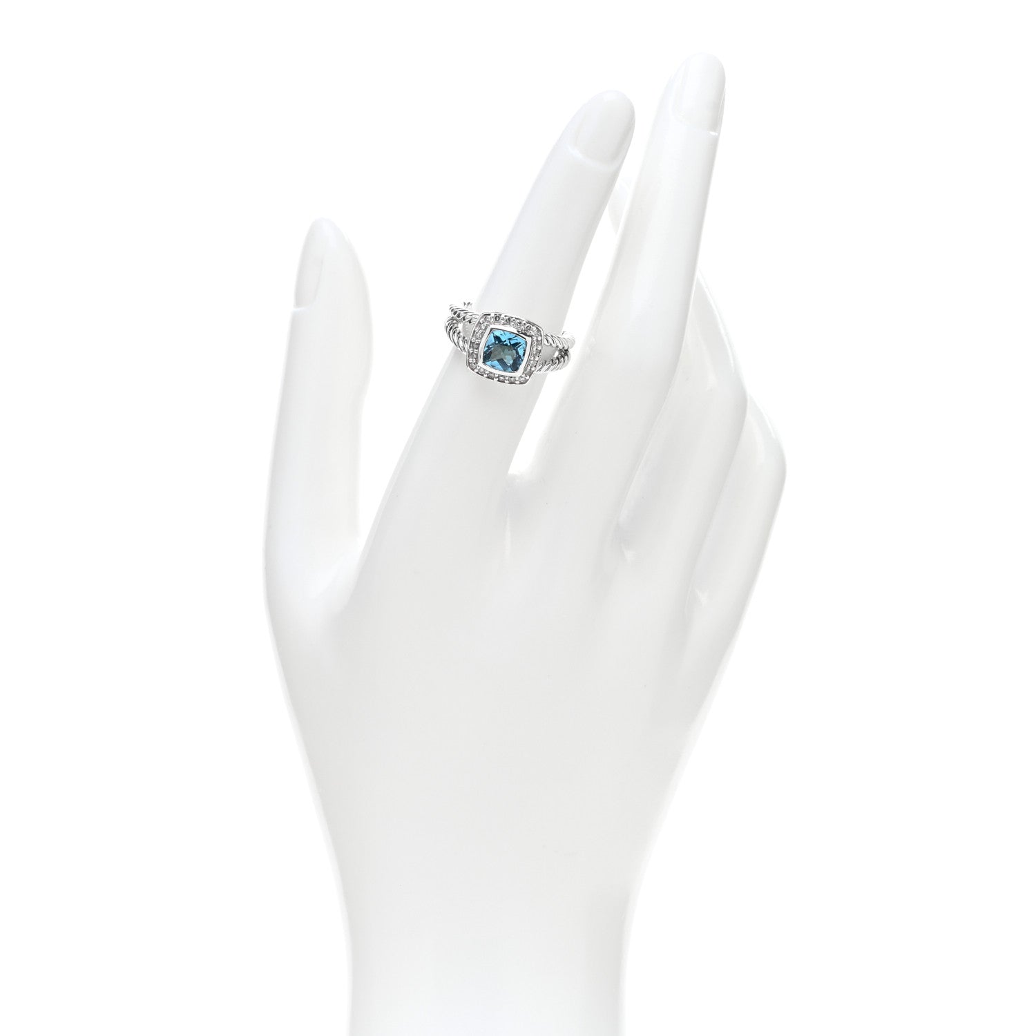 David Yurman Sterling Silver Diamond Blue Topaz 7mm Petite Albion Ring 50 5.5 2 of 5