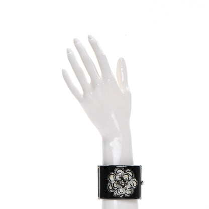 Chanel Resin Crystal Feather CC Camellia Wide Cuff Black 2 of 8