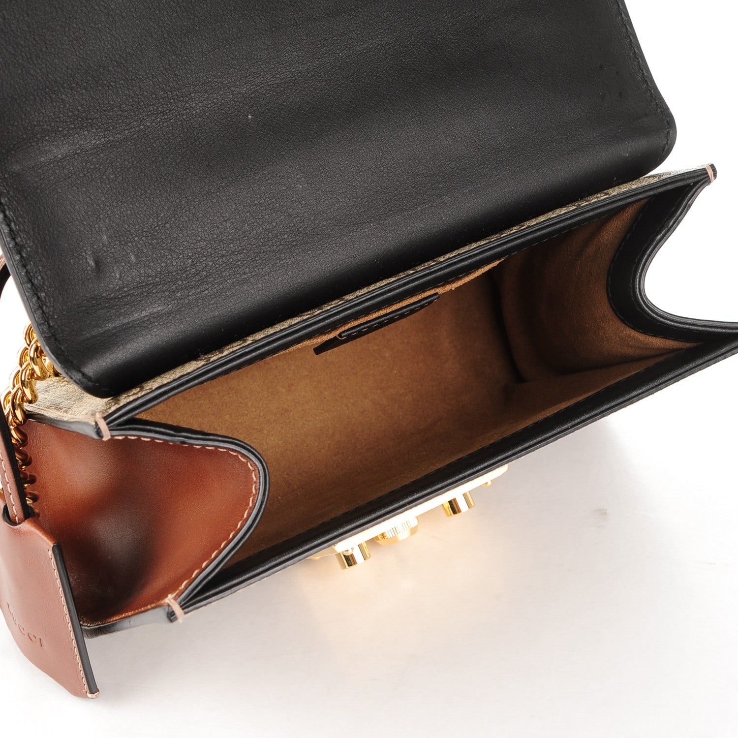 Gucci GG Supreme Monogram Calfskin Small Padlock Shoulder Bag Beige Black Cuir 5 of 7