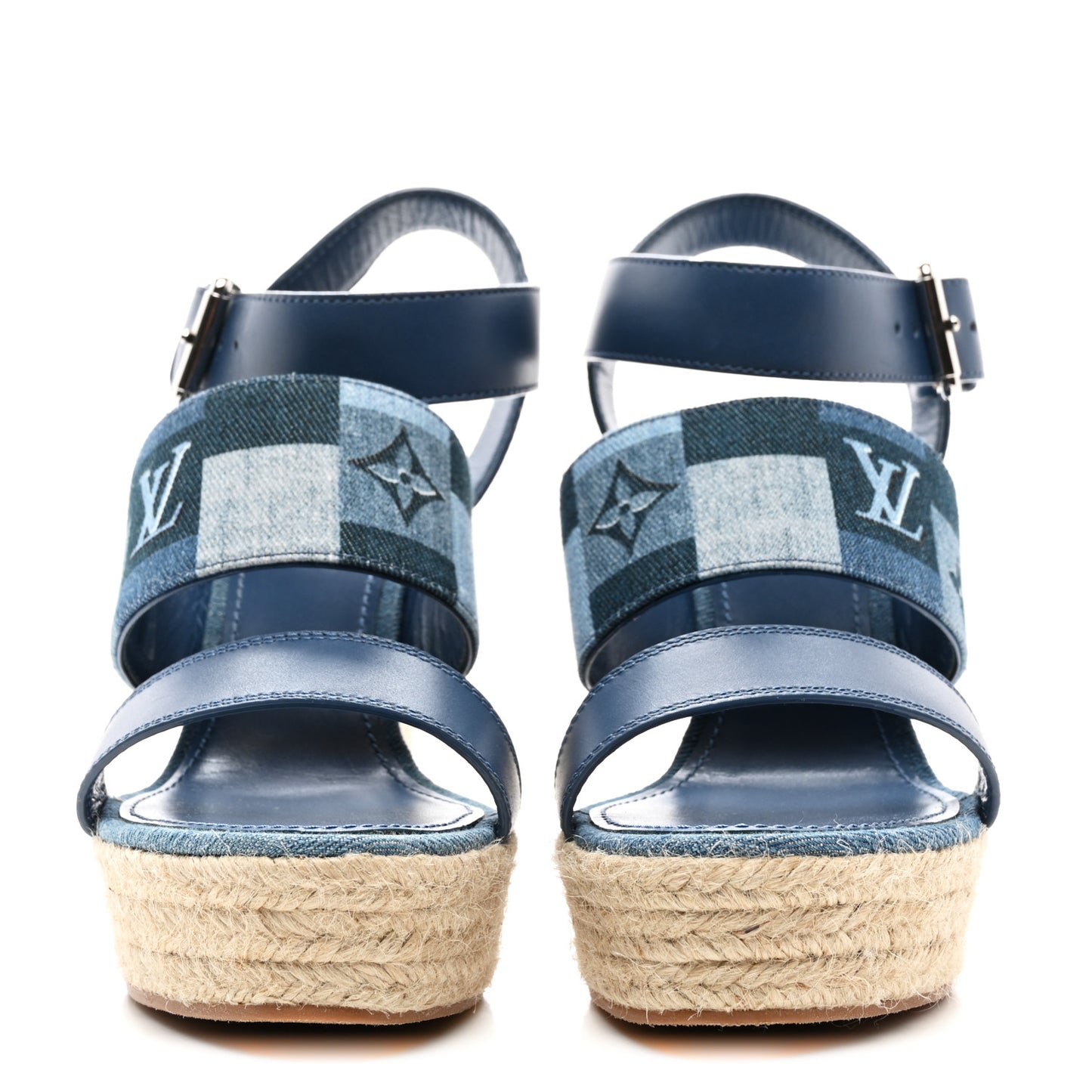 Monogram Denim Starboard Espadrille Wedge Sandal 40 Blue