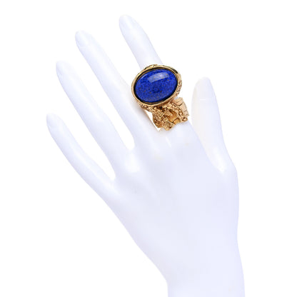 Saint Laurent Glass Cabochon Arty Ovale Ring 54 7 Gold Lapis 2 of 5