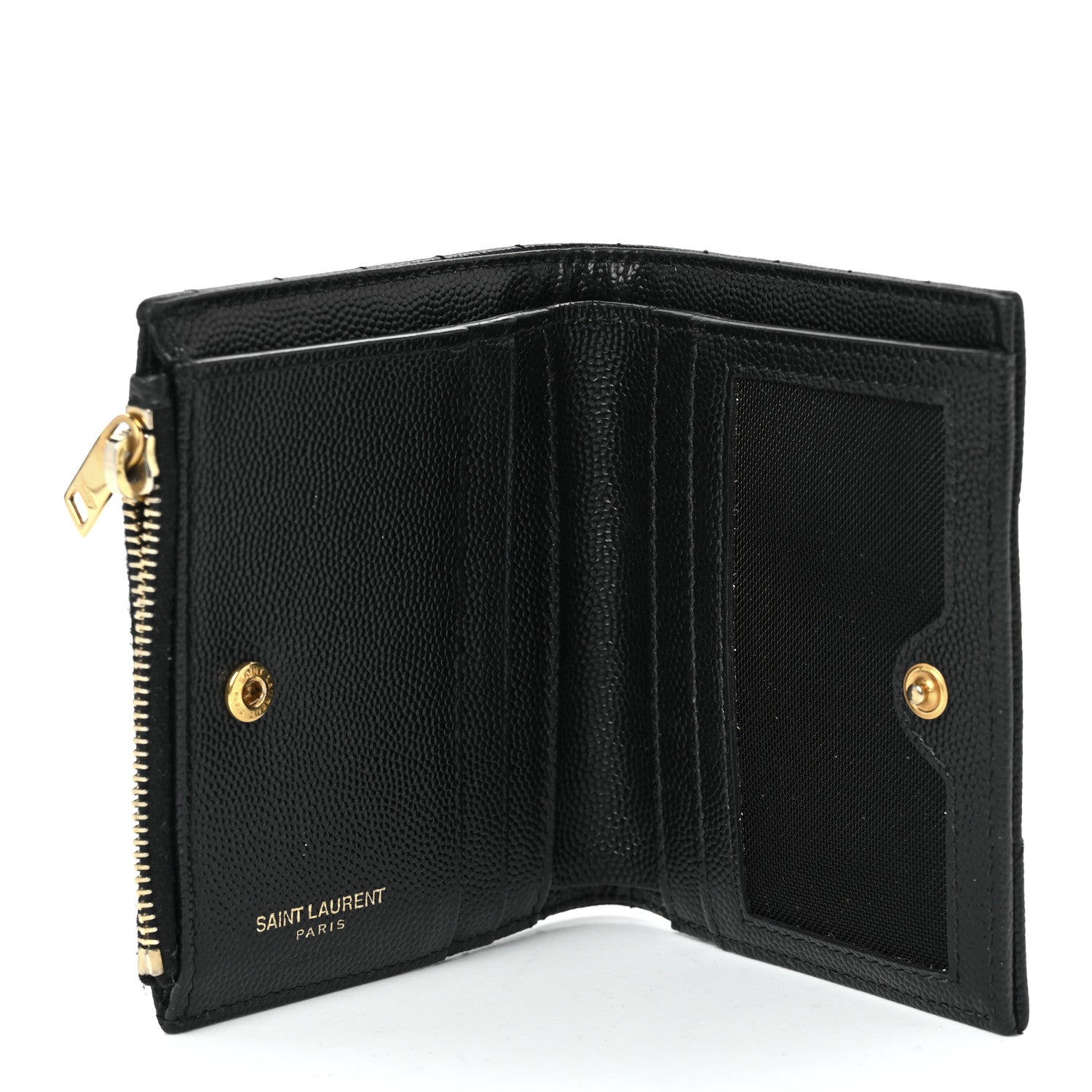Saint Laurent Grain De Poudre Matelasse Chevron Monogram Zipped Card Case Black 5 of 10