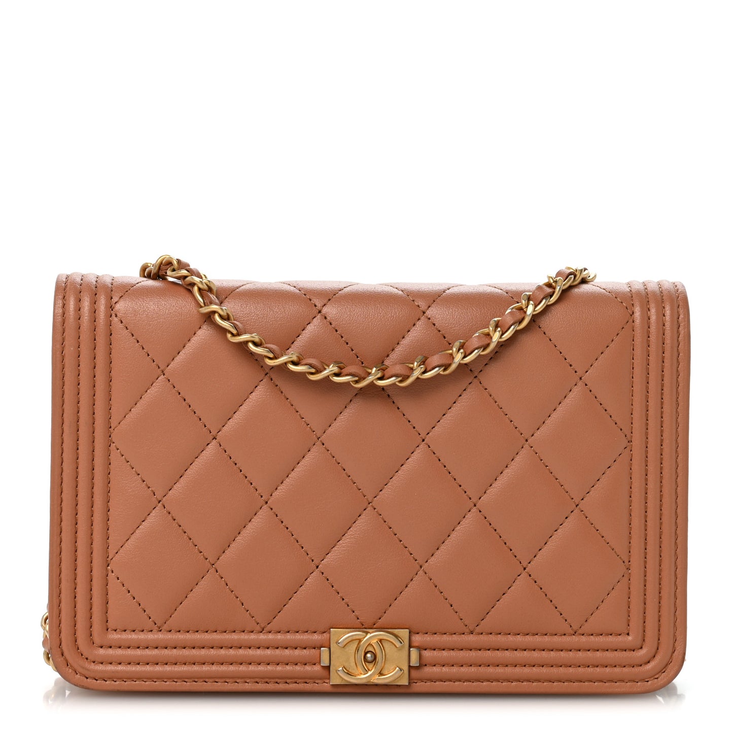 Lambskin Quilted Boy Wallet On Chain WOC Beige