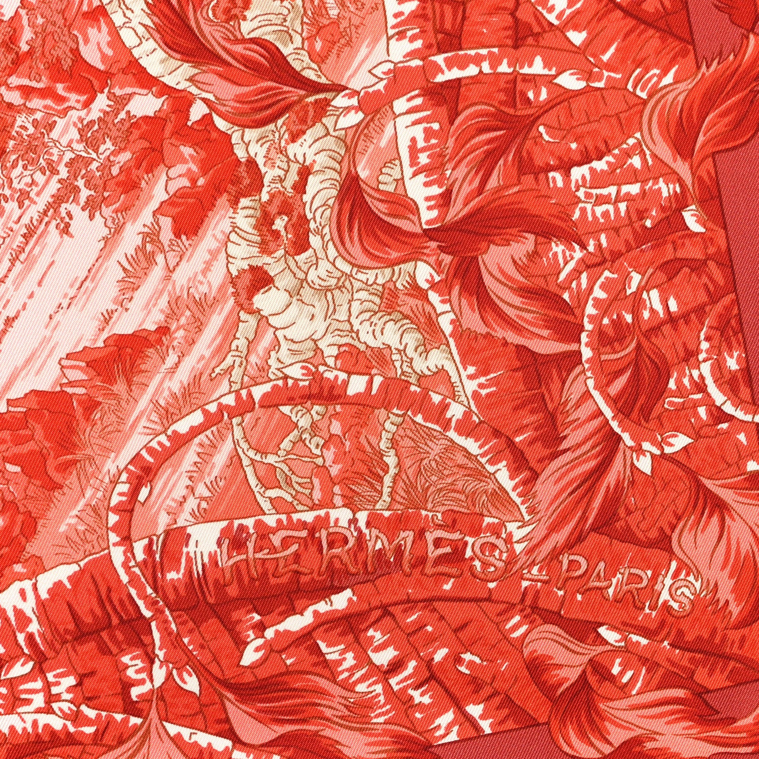 Hermes Silk Fantaisie Pittoresque Scarf 90 Brique Beige Corail 2 of 3