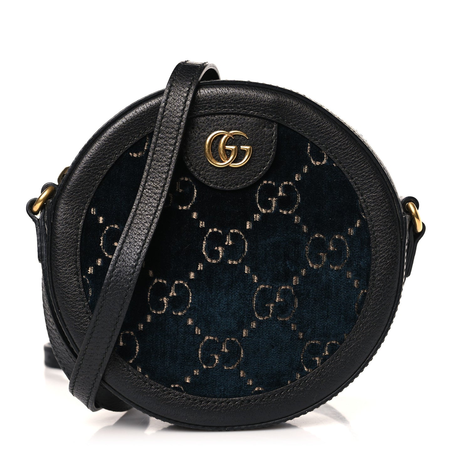 Velvet Calfskin GG Monogram Round Shoulder Bag Blue Beige