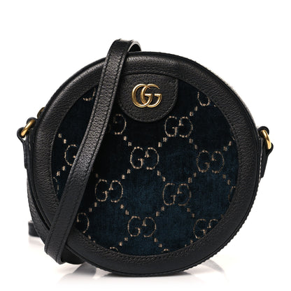 Gucci Velvet Calfskin GG Monogram Round Shoulder Bag Blue Beige 1 of 9