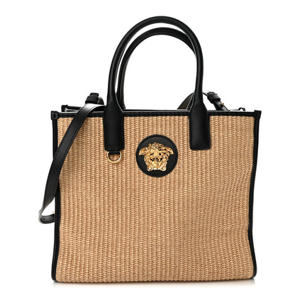 Versace Raffia Calfskin La Medusa Small Tote Bag Beige 1 of 14