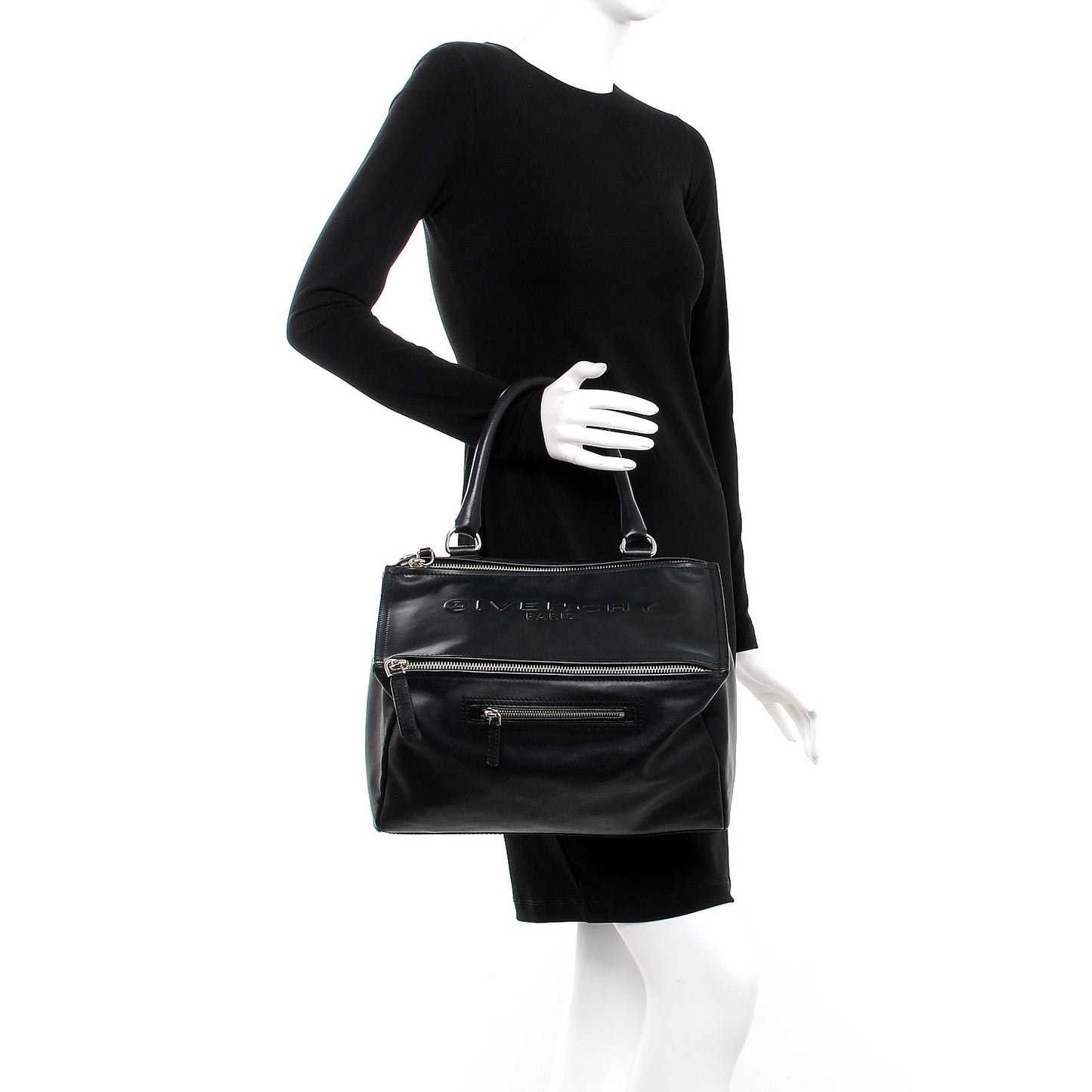 Calfskin Logo Embossed Medium Pandora Black