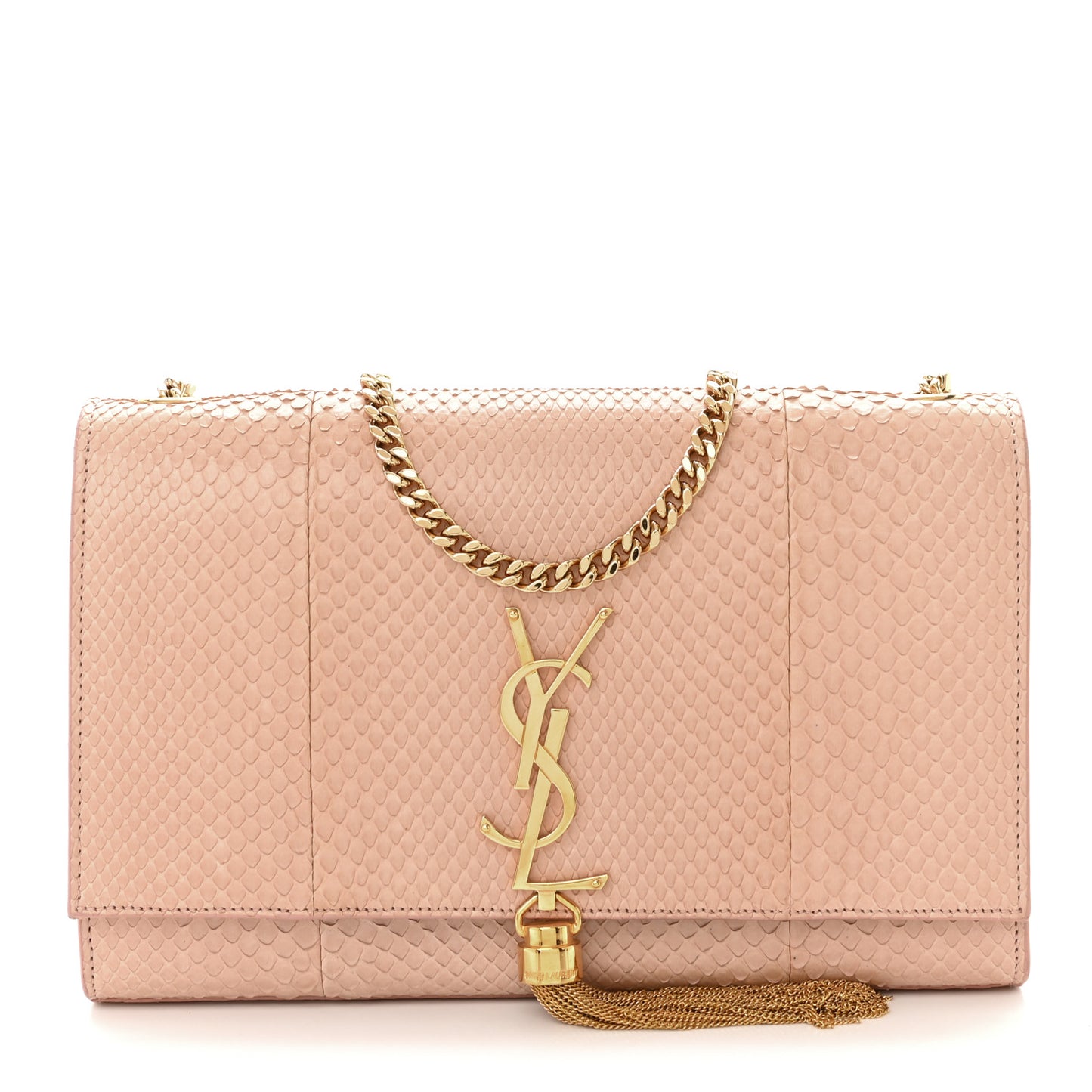 Snakeskin Medium Classic Monogram Kate Tassel Satchel Beige