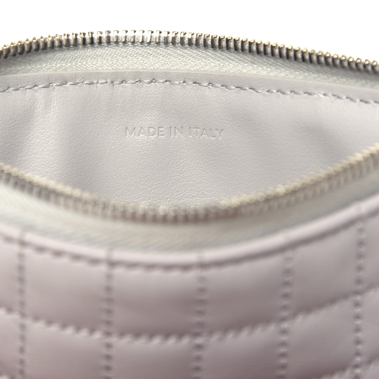 Calfskin Quilted C Charm Coin Card Pouch Grey