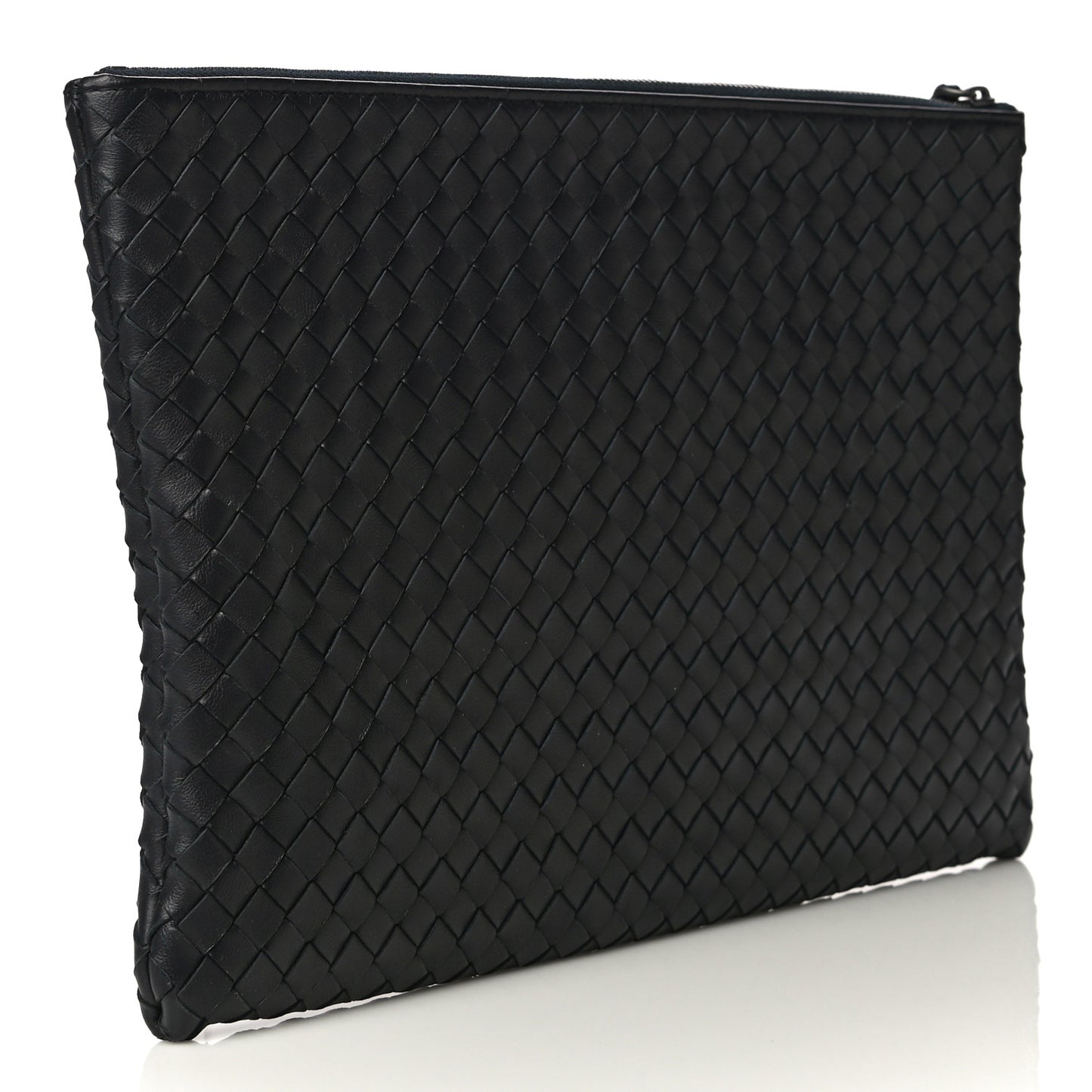 Nappa Intrecciato Large Flat Zip Biletto Pouch Black