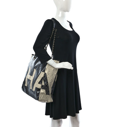 Chanel Coated Canvas Camellia Large Shopping Tote Black Beige 2 of 9