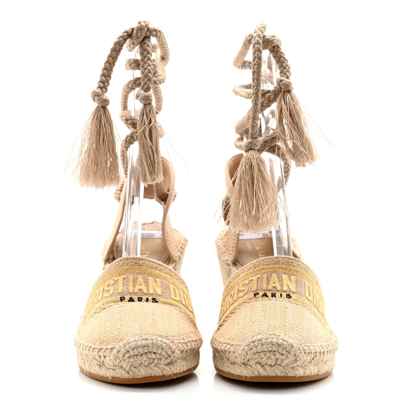 Canvas Embroidered Granville Ankle Tie Espadrille Wedges 40.5 Cream