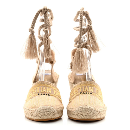 Christian Dior Canvas Embroidered Granville Ankle Tie Espadrille Wedges 40.5 Cream 2 of 9