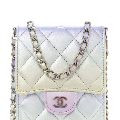Chanel Gradient Metallic Calfskin Quilted CC Phone Holder Silver Blue Yellow Purple 8 of 10
