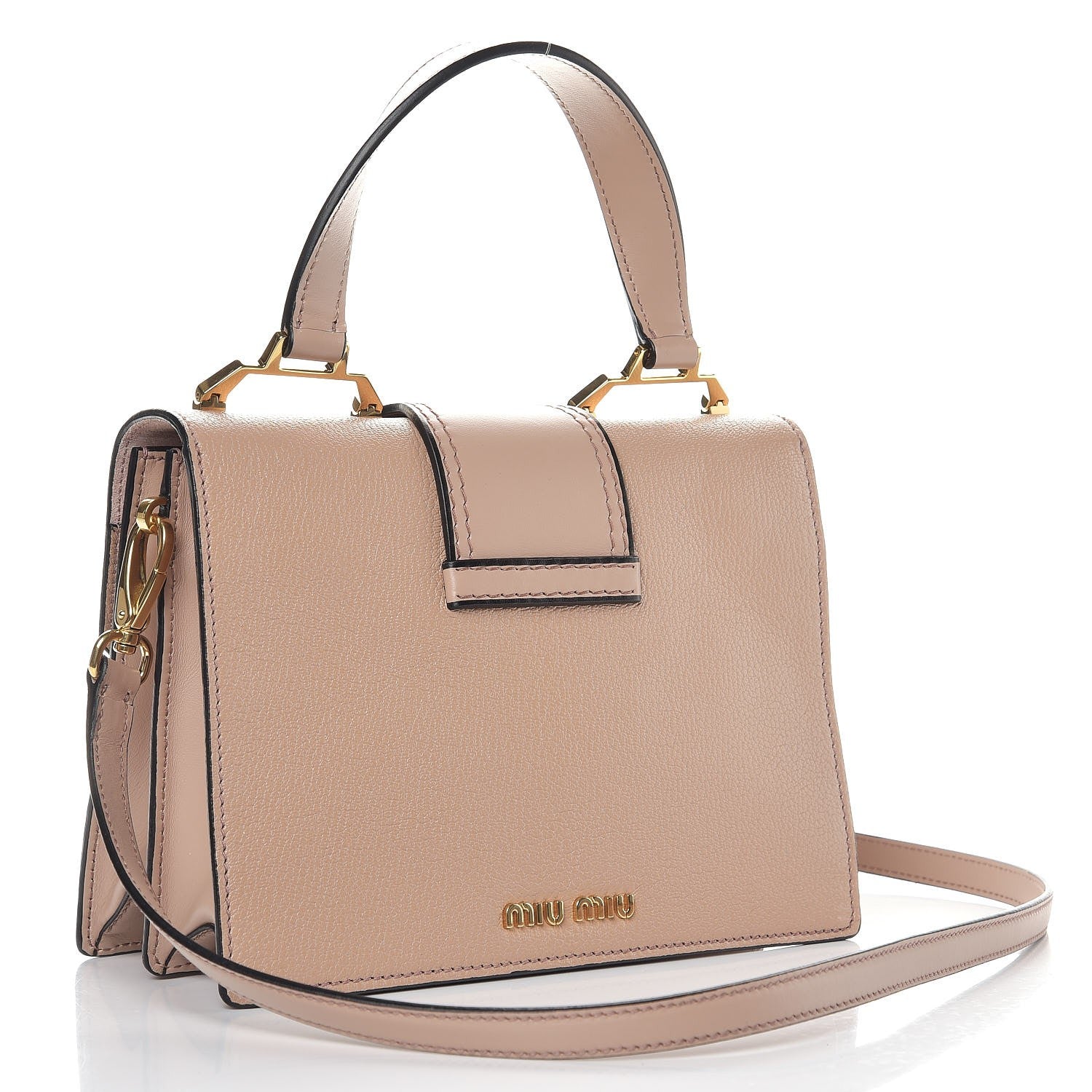 Miu Miu Goatskin Madras Soft Calfskin Crystal Embellished Top Handle Bag Cammeo 3 of 8