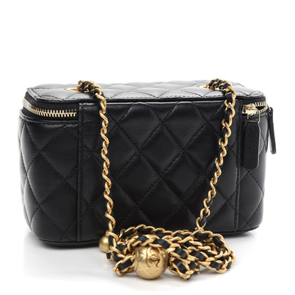 Chanel Lambskin Quilted Pearl Crush Small Vanity Case With Chain Black 3 of 9
