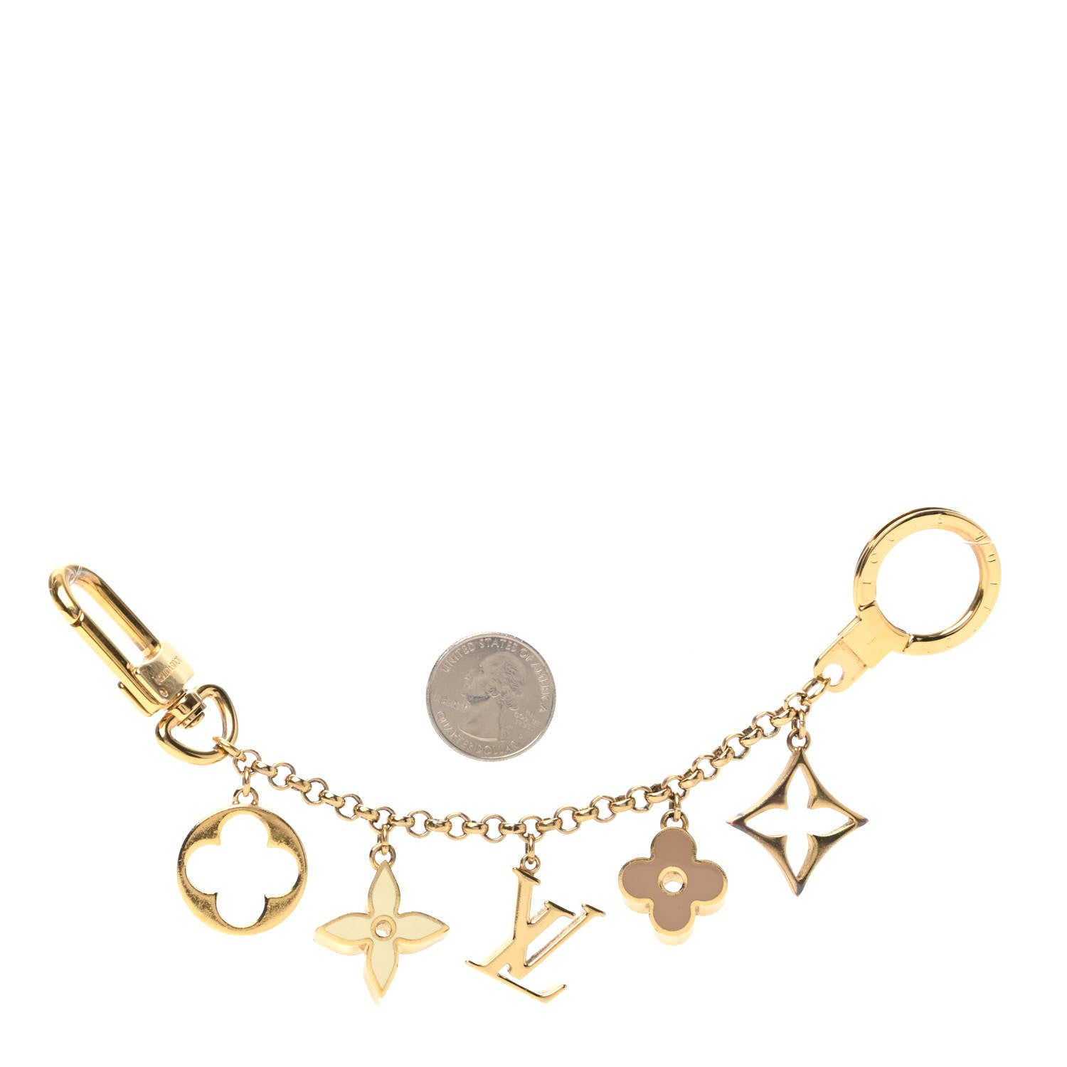 Louis Vuitton Brass Enamel Fleur De Monogram Bag Charm Chain Gold 2 of 2