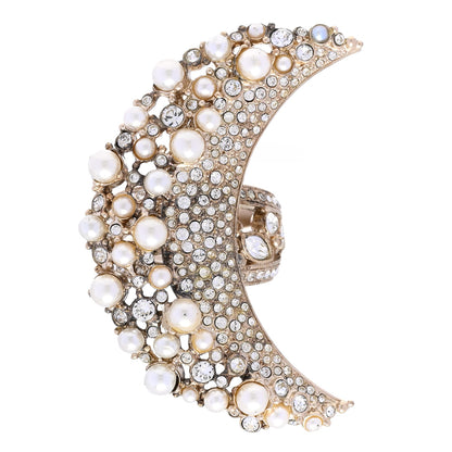 Chanel Crystal Pearl CC Ring 52/6 Gold White 1 of 5