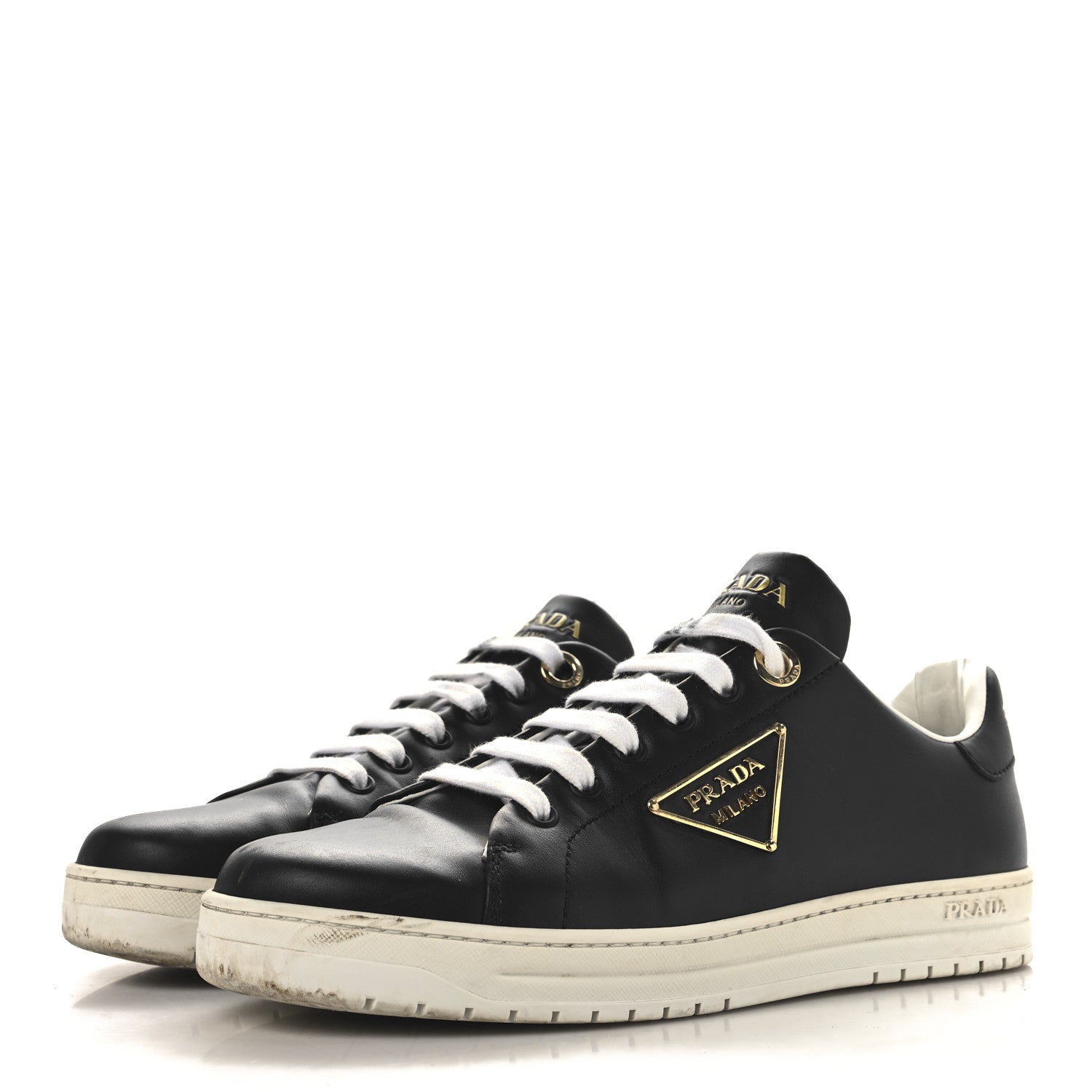 Prada Vitello Soft Triangle Womens Edge Low Top 30mm Sneakers 40 Black White 4 of 11