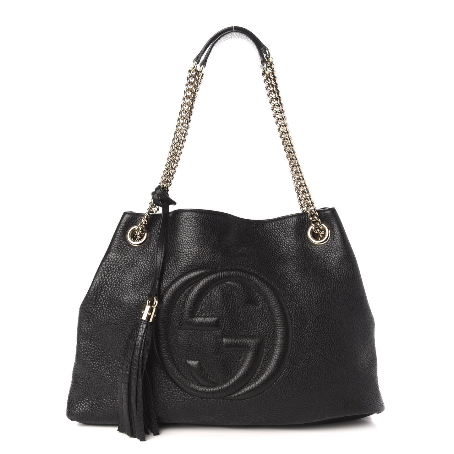 Pebbled Calfskin Medium Soho Chain Shoulder Bag Black