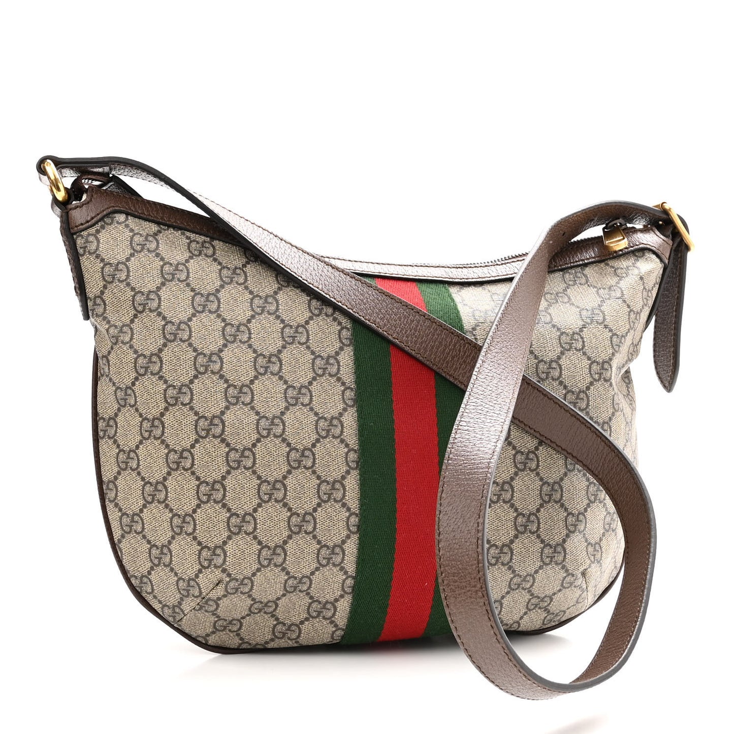 GG Supreme Monogram Web Small Ophidia Half Moon Hobo Brown