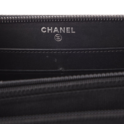 Chanel Distressed Patent Quilted Boy Zip Around Wallet Black 7 of 10