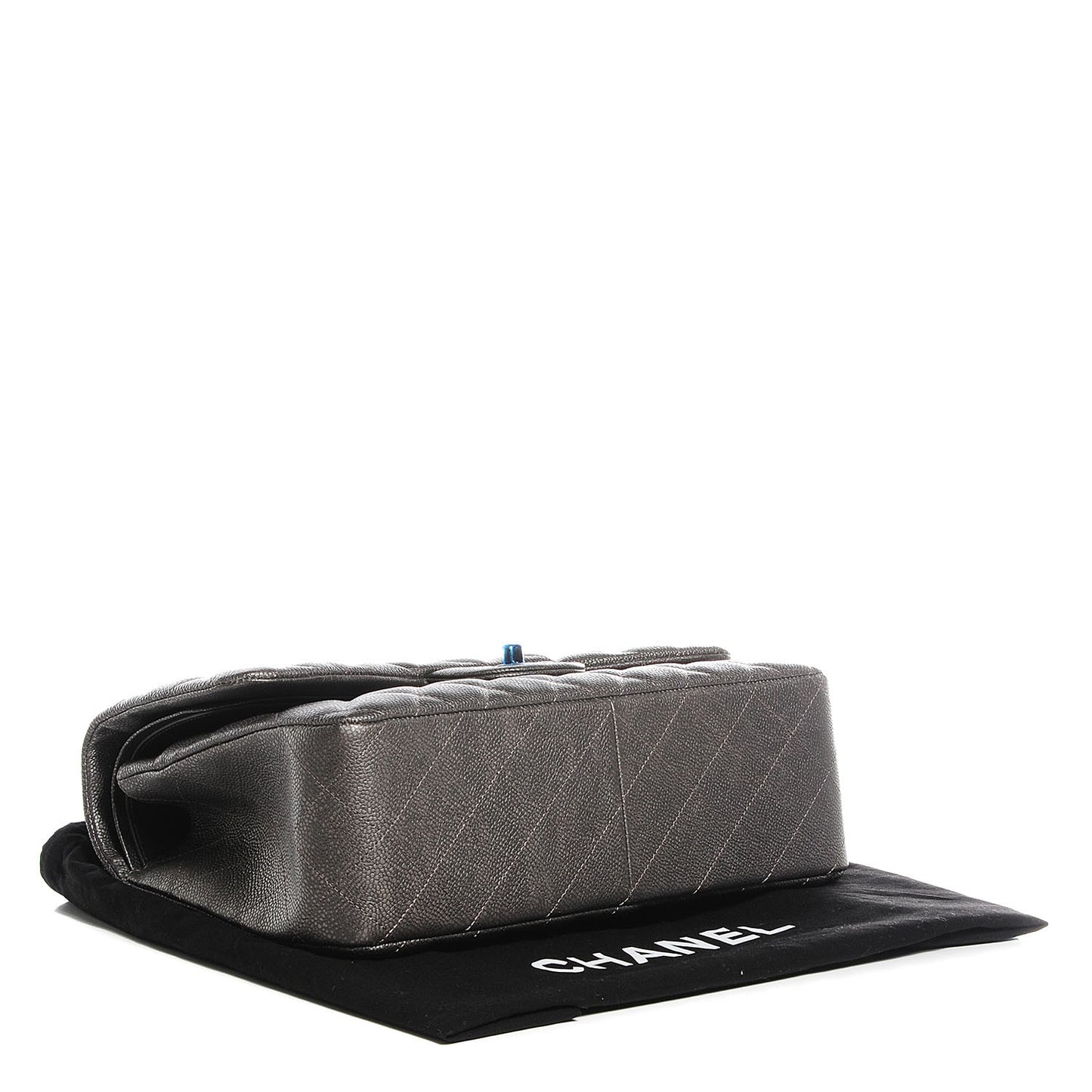 Caviar Jumbo Double Flap Dark Silver