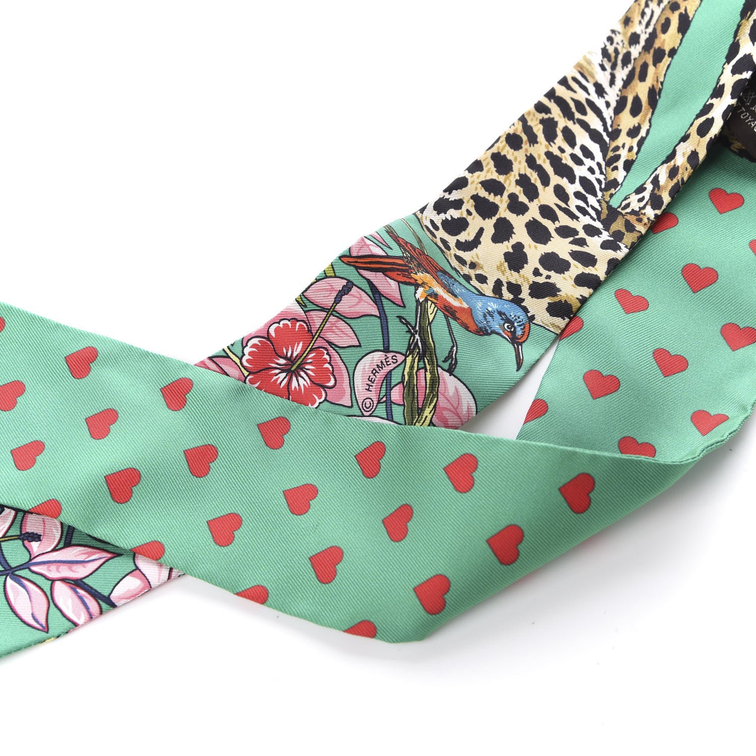 Hermes Silk Jungle Love Love Twilly Emeraude Rose Brun 3 of 4