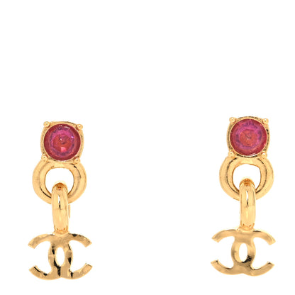 Chanel Crystal CC Drop Earrings Gold Pink 1 of 5