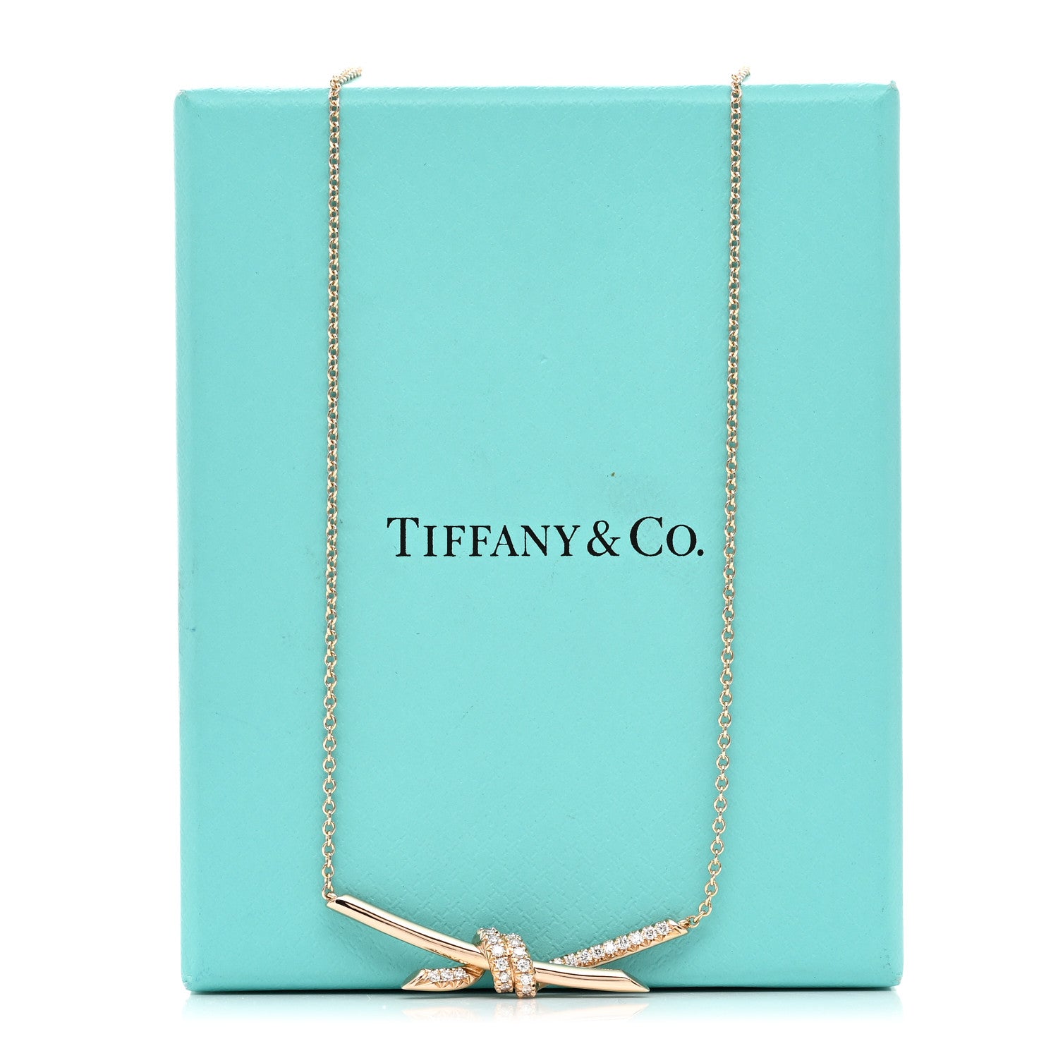 Tiffany 18K Rose Gold Diamond Knot Necklace 5 of 5