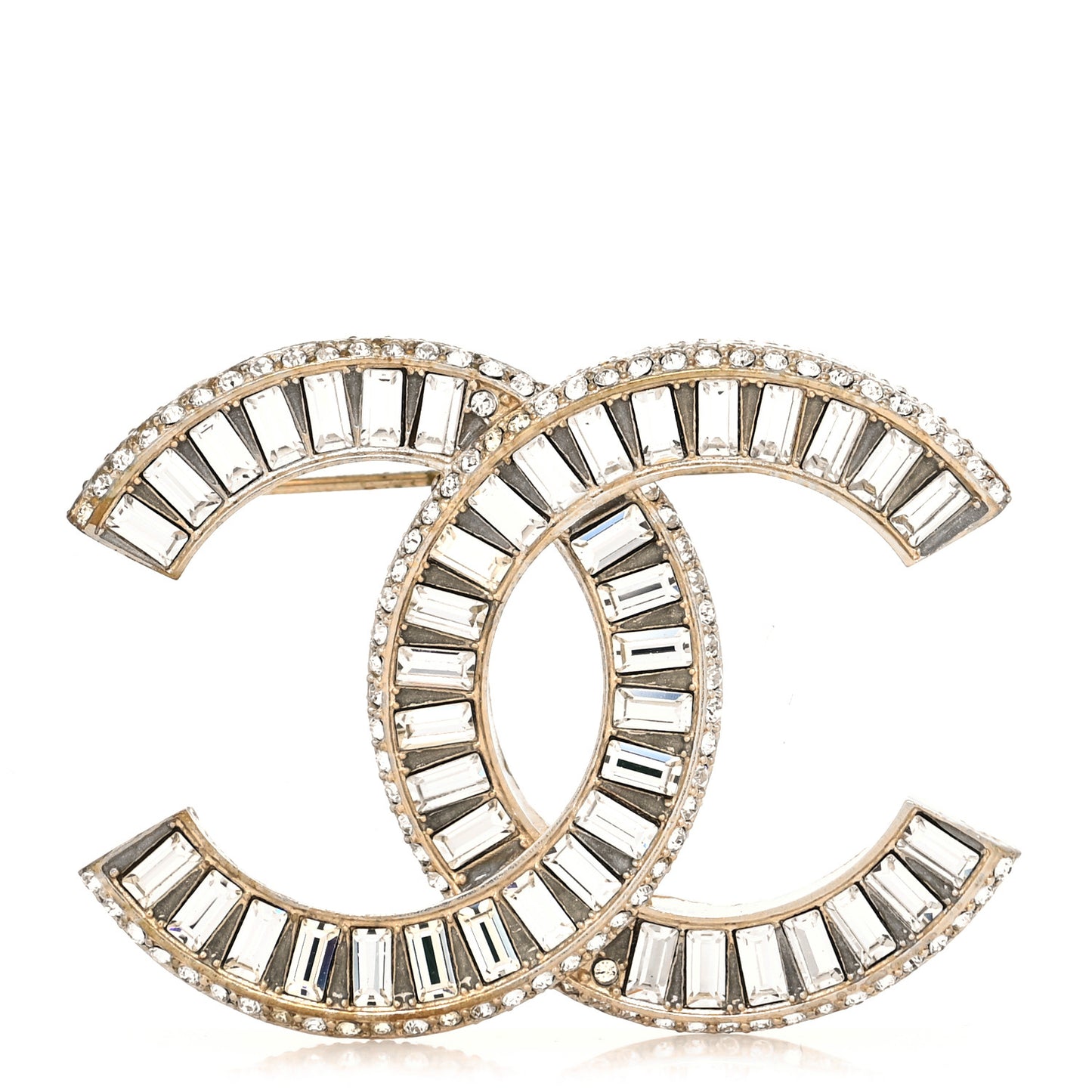 Baguette Crystal CC Brooch Gold