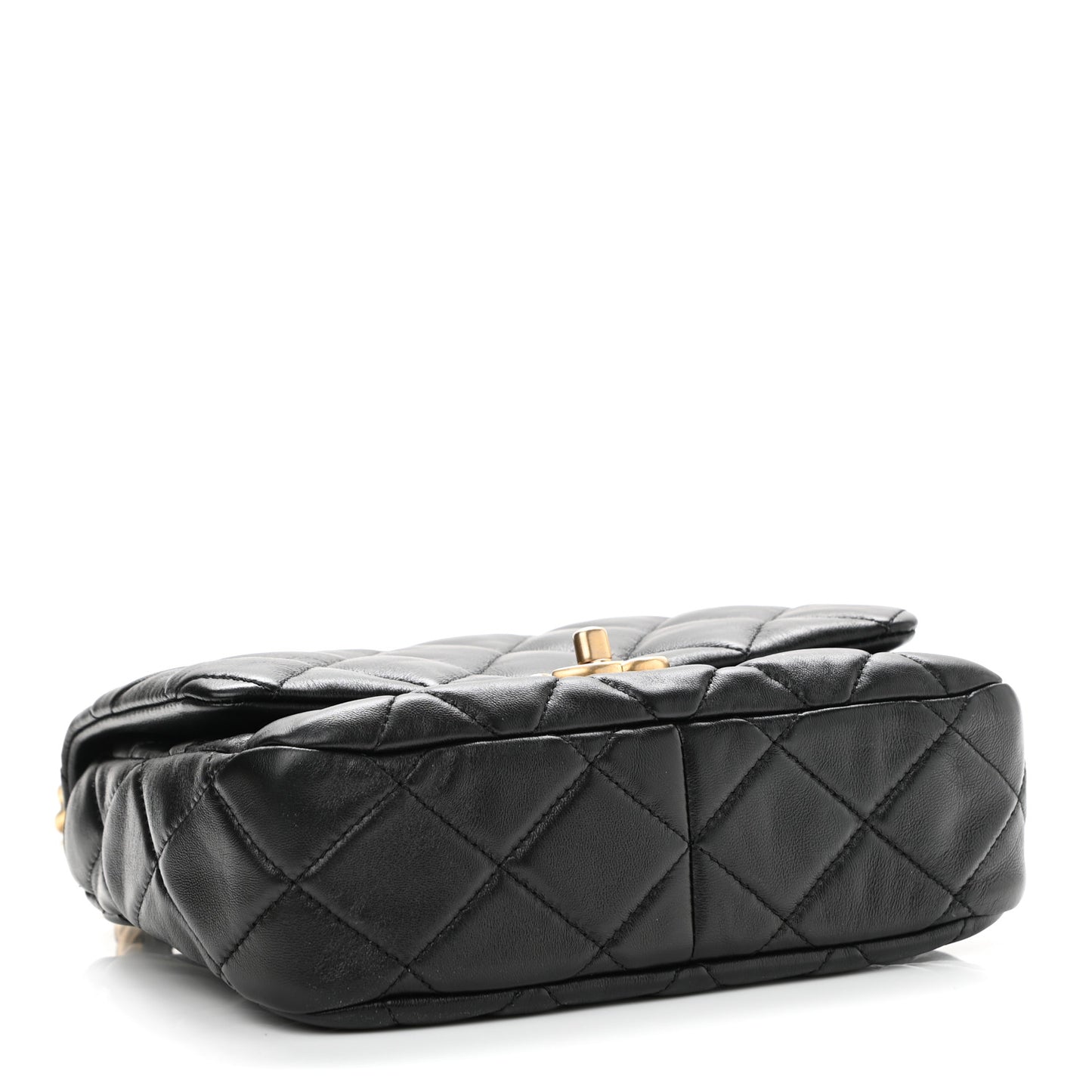 Lambskin Quilted Small Lacquered Chain Flap Black