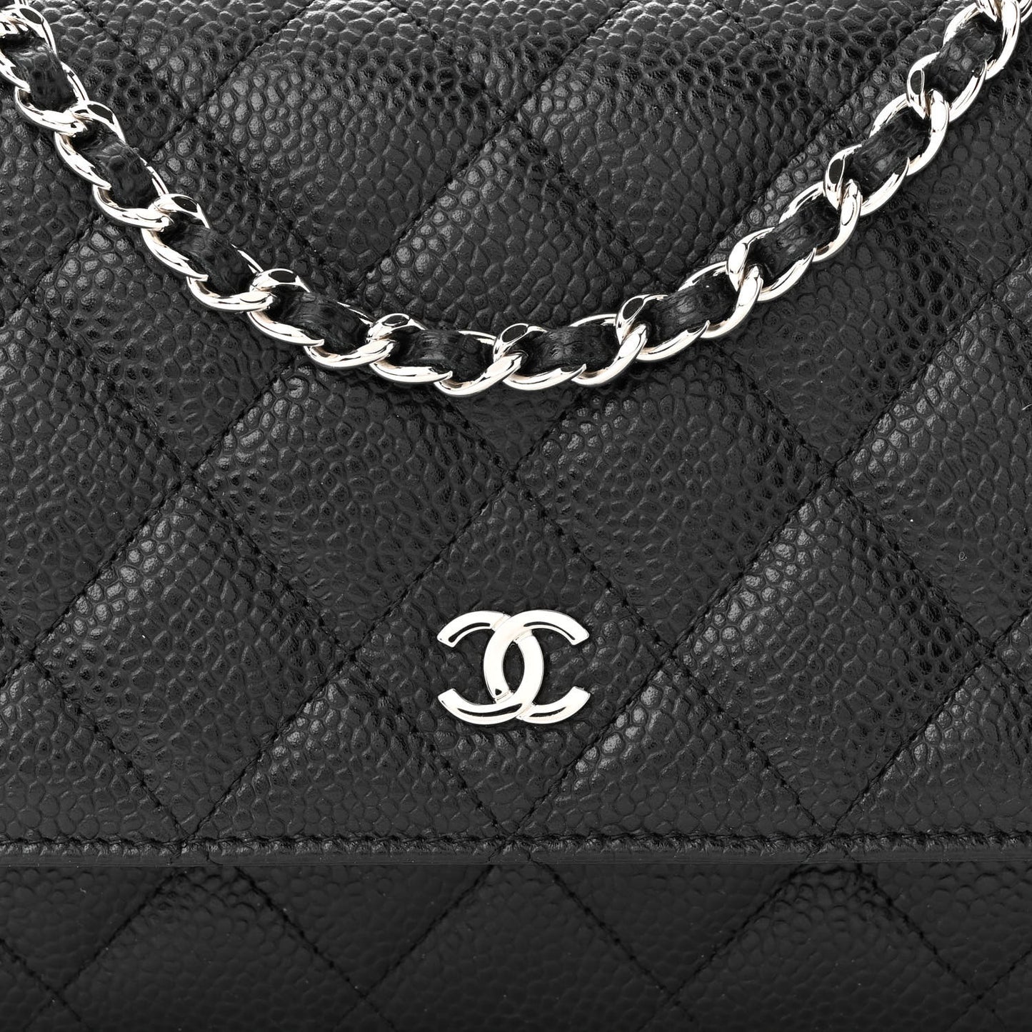 Caviar Quilted Wallet on Chain WOC Black