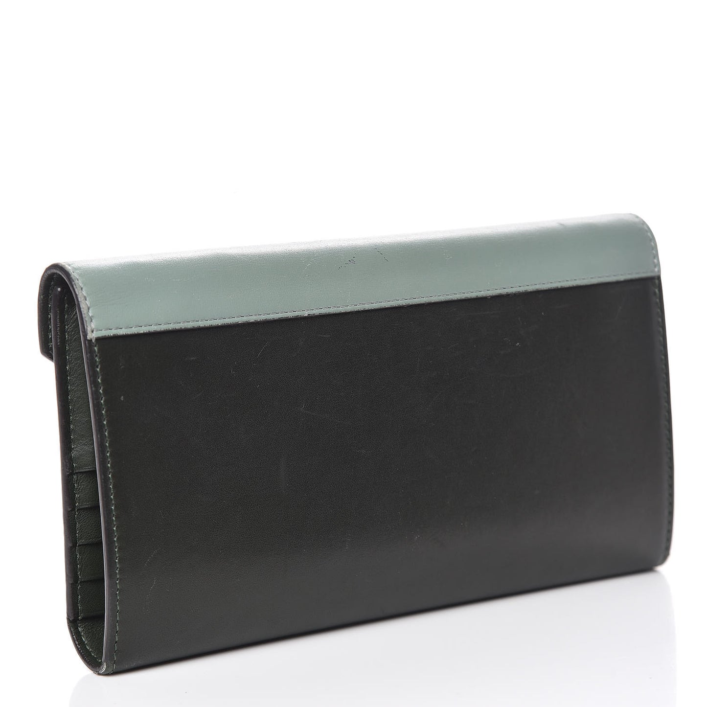 Smooth Calfskin Pocket Tri-Fold Multifunction Envelope Flap Wallet Jade