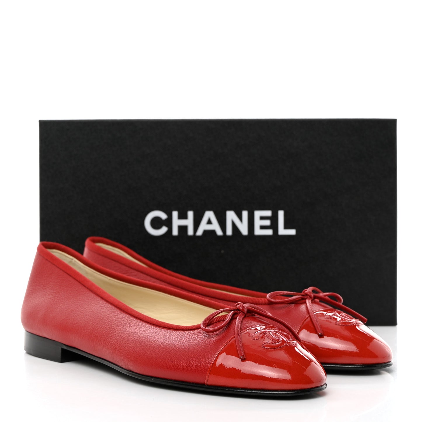 Goatskin Patent Cap Toe CC Ballerina Flats 39.5 Red