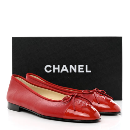 Chanel Goatskin Patent Cap Toe CC Ballerina Flats 39.5 Red 11 of 11