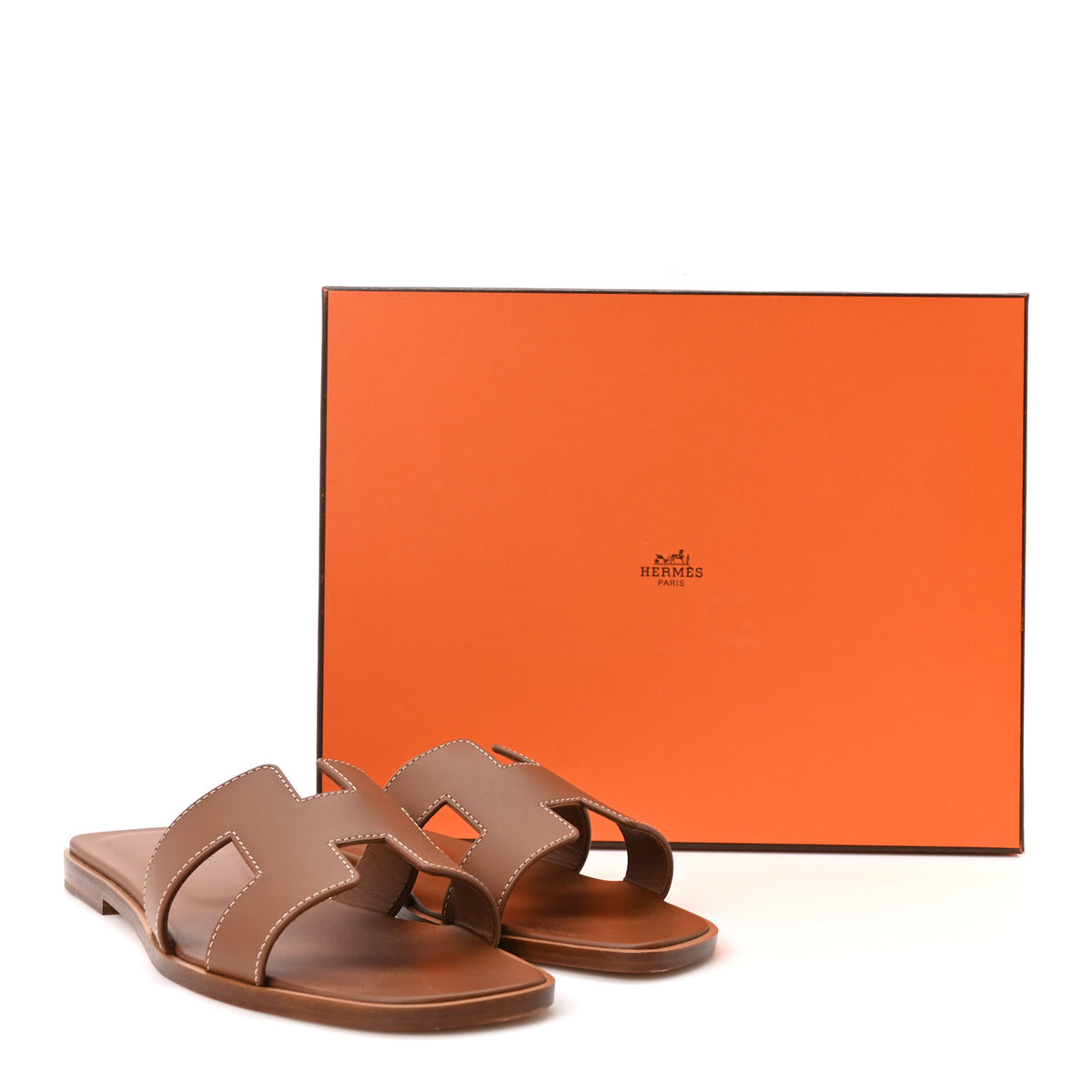 Hermes Box Calfskin Oran Sandals 37.5 Gold 10 of 10