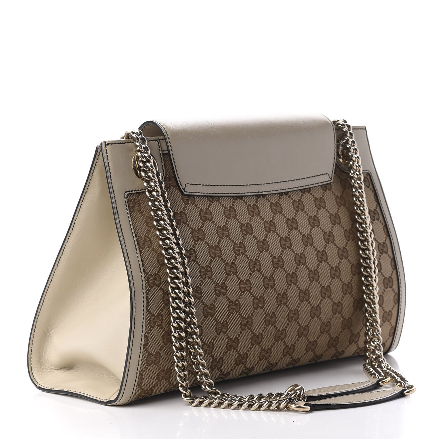 Monogram Margaux Calfskin Large Emily Chain Shoulder Bag Beige Ebony Mystic White