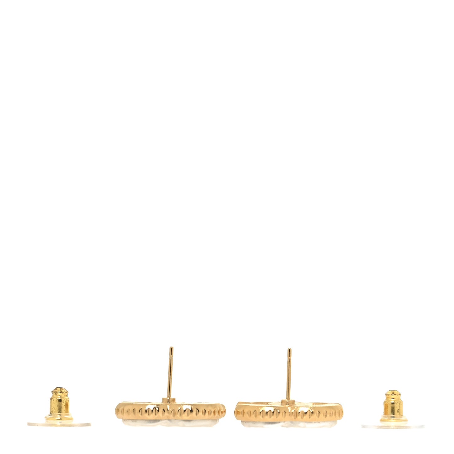 Metal Enamel CC Earrings Gold White