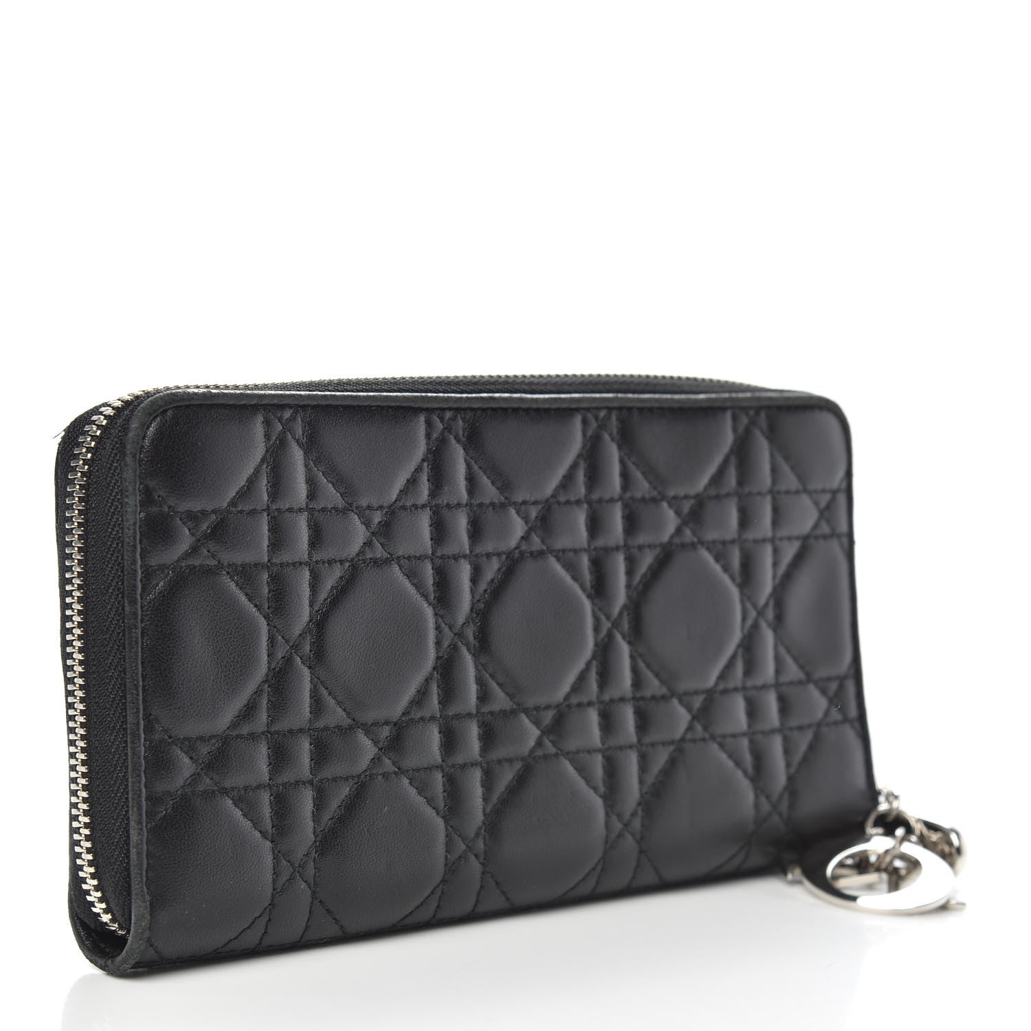 Christian Dior Lambskin Cannage Lady Dior Zip Wallet Black 3 of 12