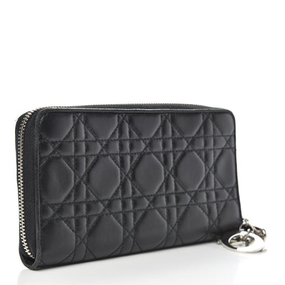 Christian Dior Lambskin Cannage Lady Dior Zip Wallet Black 3 of 12